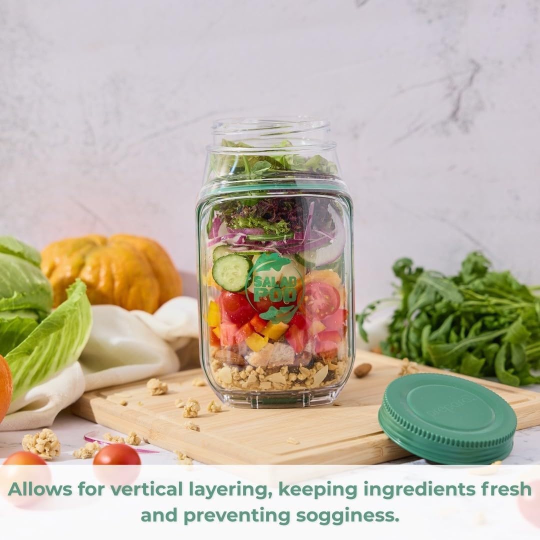 Salad Jar Pod with Side Hatch Bowl for Home Outdoor Travel Lunch