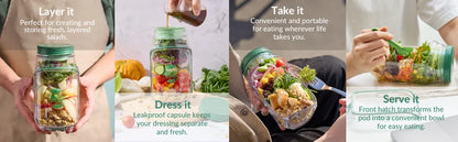 Salad Jar Pod with Side Hatch Bowl for Home Outdoor Travel Lunch